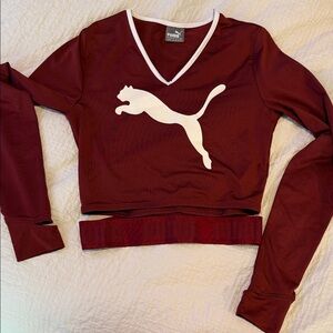 Puma Maroon V-Neck Crop Top